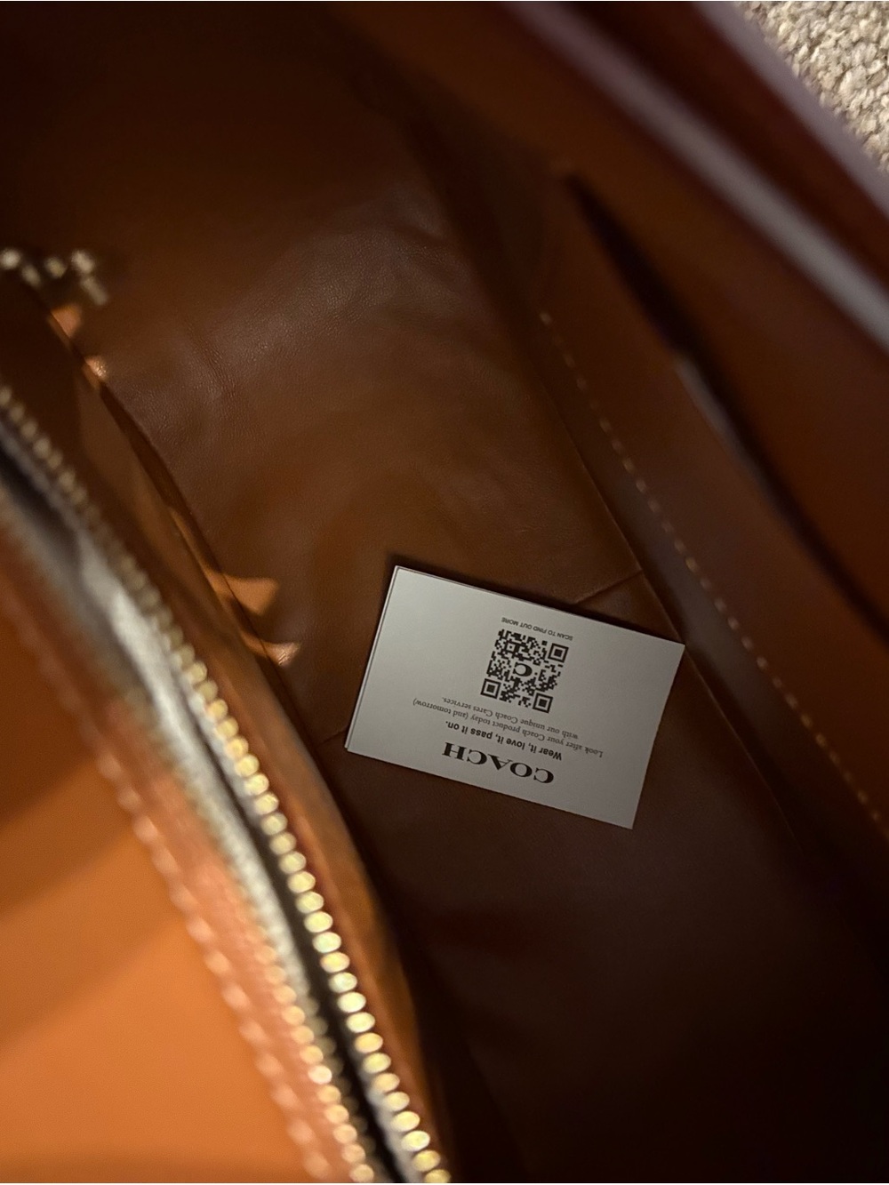 Coach Brown Leather Tote with Gold-Tone Zipper - Picture 8 of 9